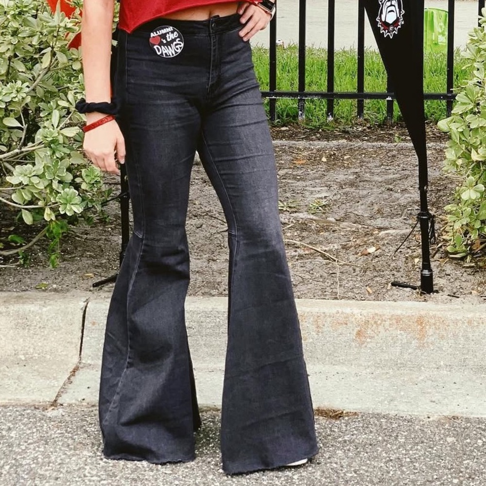 Free People Black High-Rise Flared Jeans